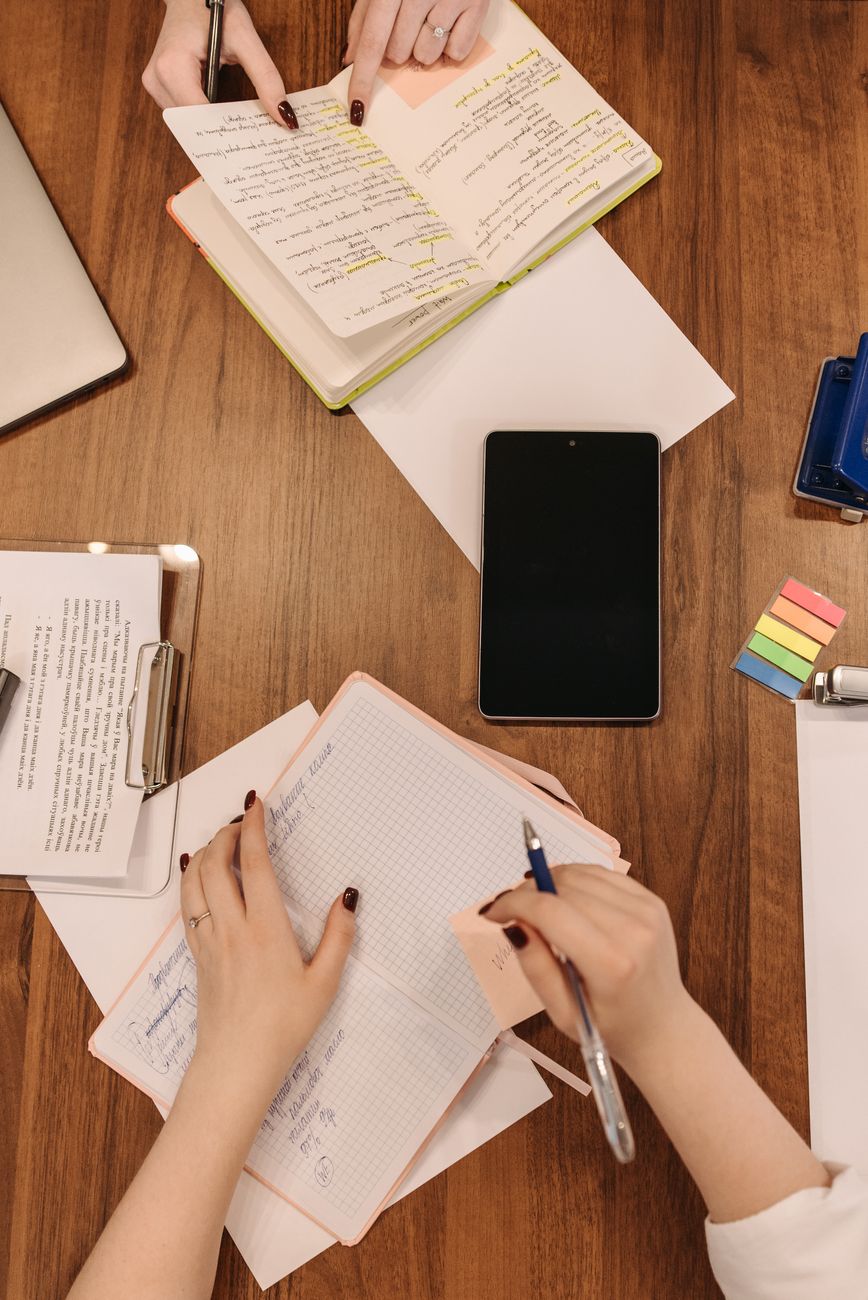 professional workspace with digital marketing notes